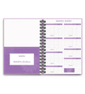 J12 purple coil-bound financial planning notebook with budget stickers and paper clips on Daolin paper pages