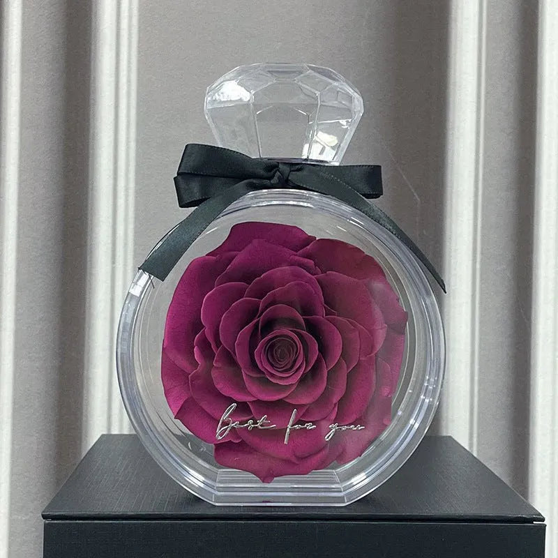 Dried rose in transparent plastic bottle display with cover, multiple colour options, home decor gift box