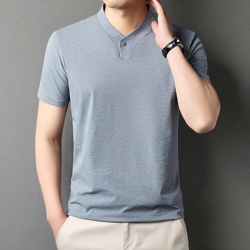 Men's short sleeve t-shirt with zip detail in lightweight polyester fabric for summer casual wear