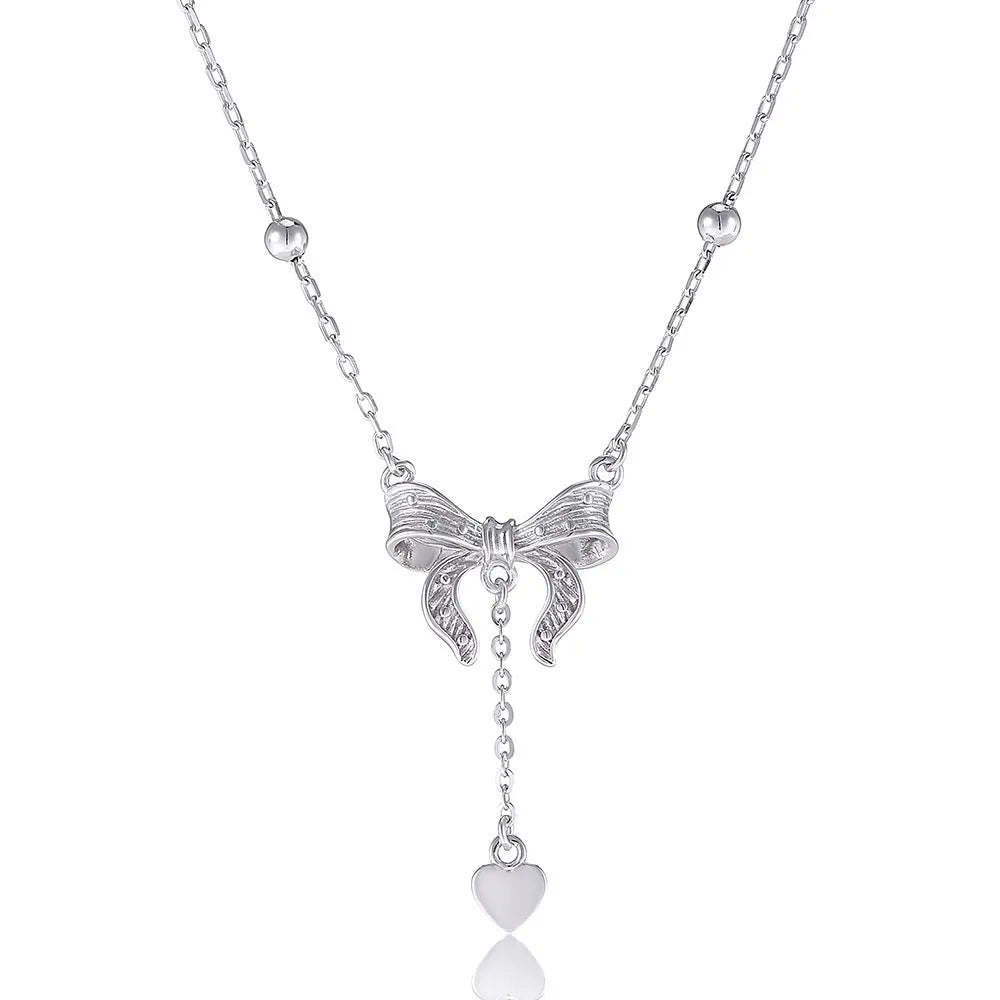 S925 silver butterfly heart pendant on adjustable 40-45cm O-ring clavicle chain