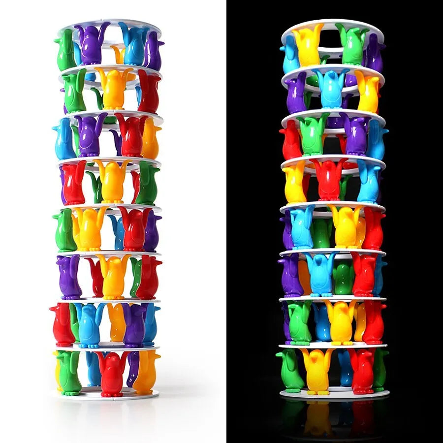 Penguin tower collapse desktop balance game with plastic blocks for children aged 4-6