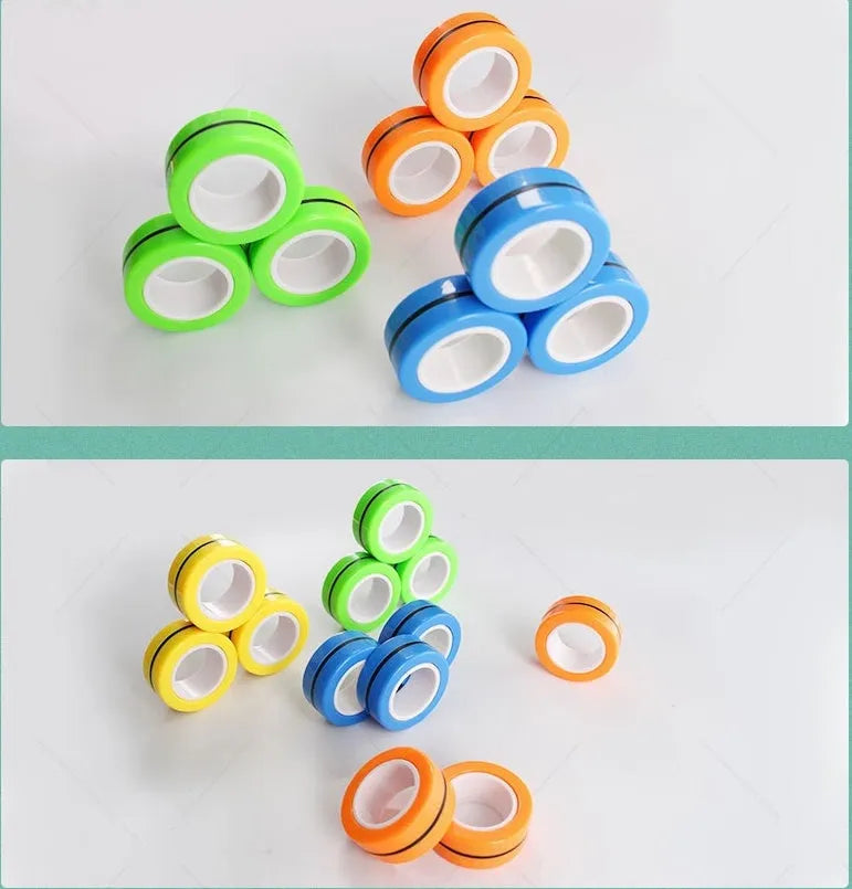 Blue magnetic plastic rotating fidget ring showing internal diameter of 1.8cm.