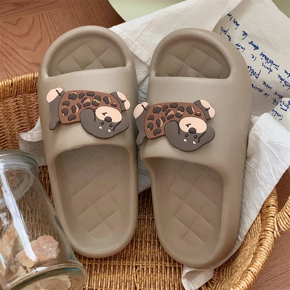 EVA couple leisure sandals with thickening sole in leopard puppy pattern design
