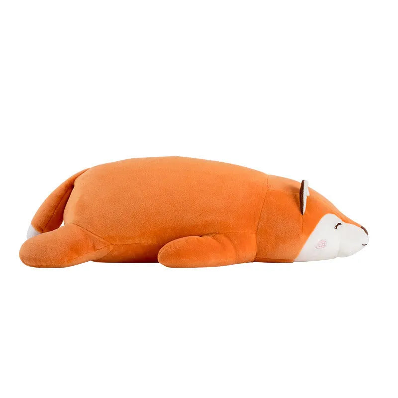 Orange fluffy fat fox plush toy with silver fox plush fabric, 45cm size