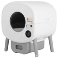 White automatic self-cleaning cat litter box with a large interior and separate waste drawer.