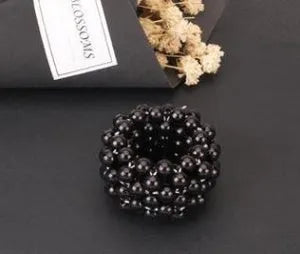 Handmade beaded hair rope with imitation pearls available in black pink silver and white colours