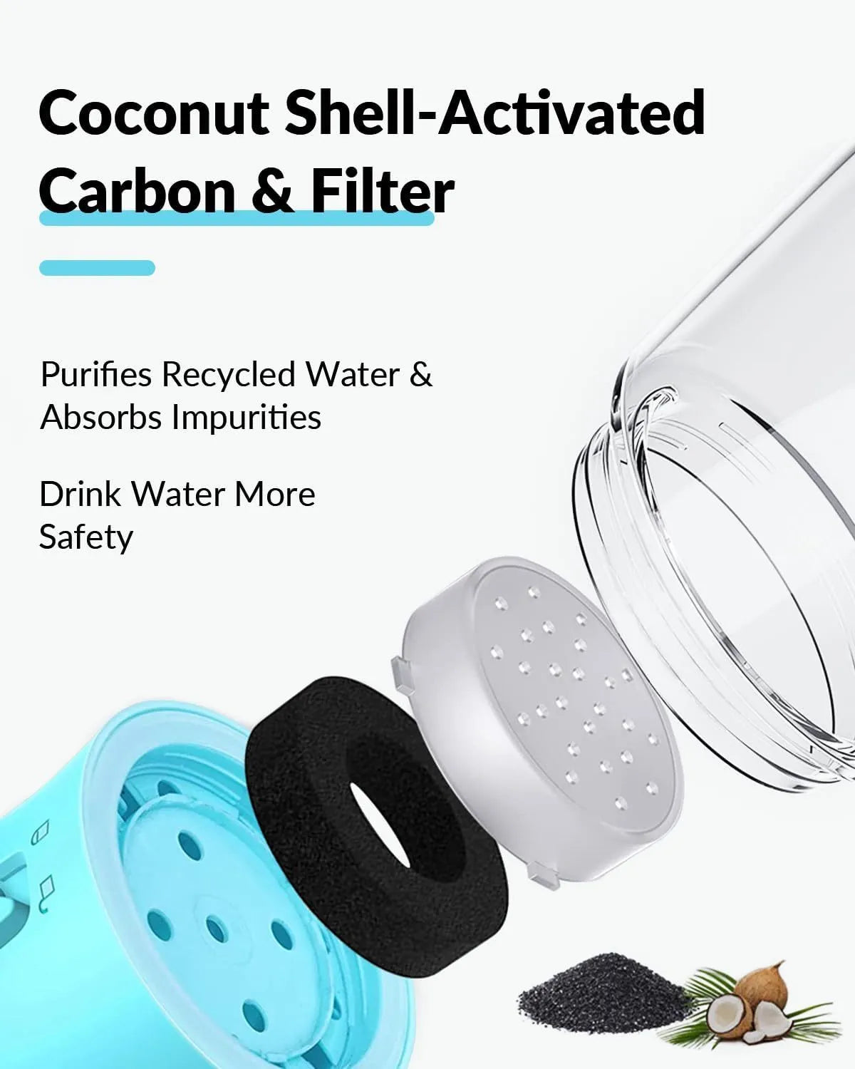 Portable pet water bottle with food container in blue, pink, and white 300ml and 550ml travel dispenser
