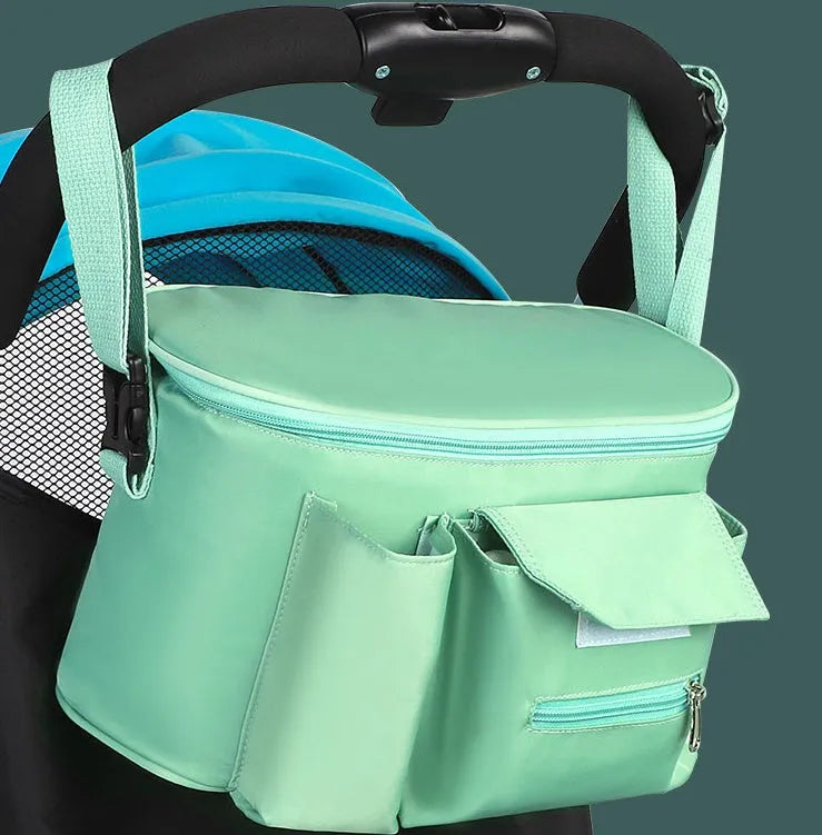 Large stroller storage bag in Oxford cloth with flower mushroom head style attached to pushchair handle