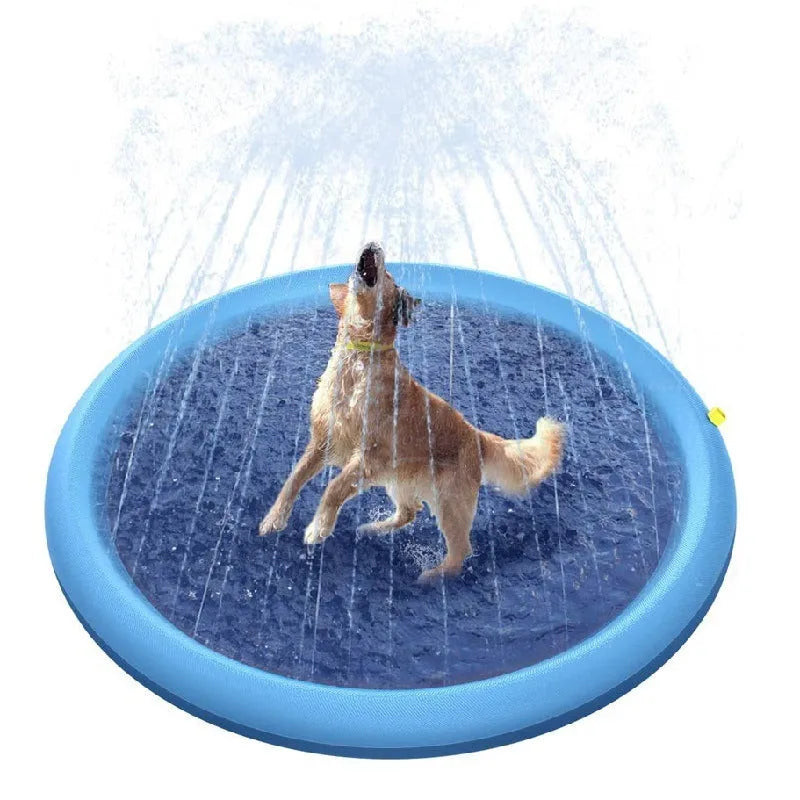 Blue non-slip PVC splash pad 150cm inflated for kids and pet dog outdoor summer water play