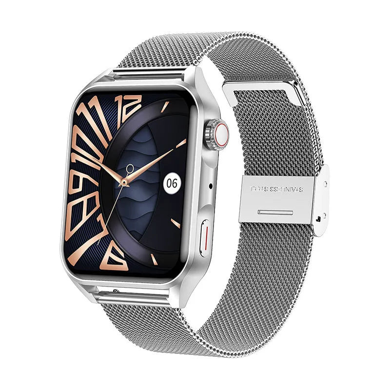 Smart watch with 1.8-inch AMOLED screen, NFC, and silicone strap in three colour options