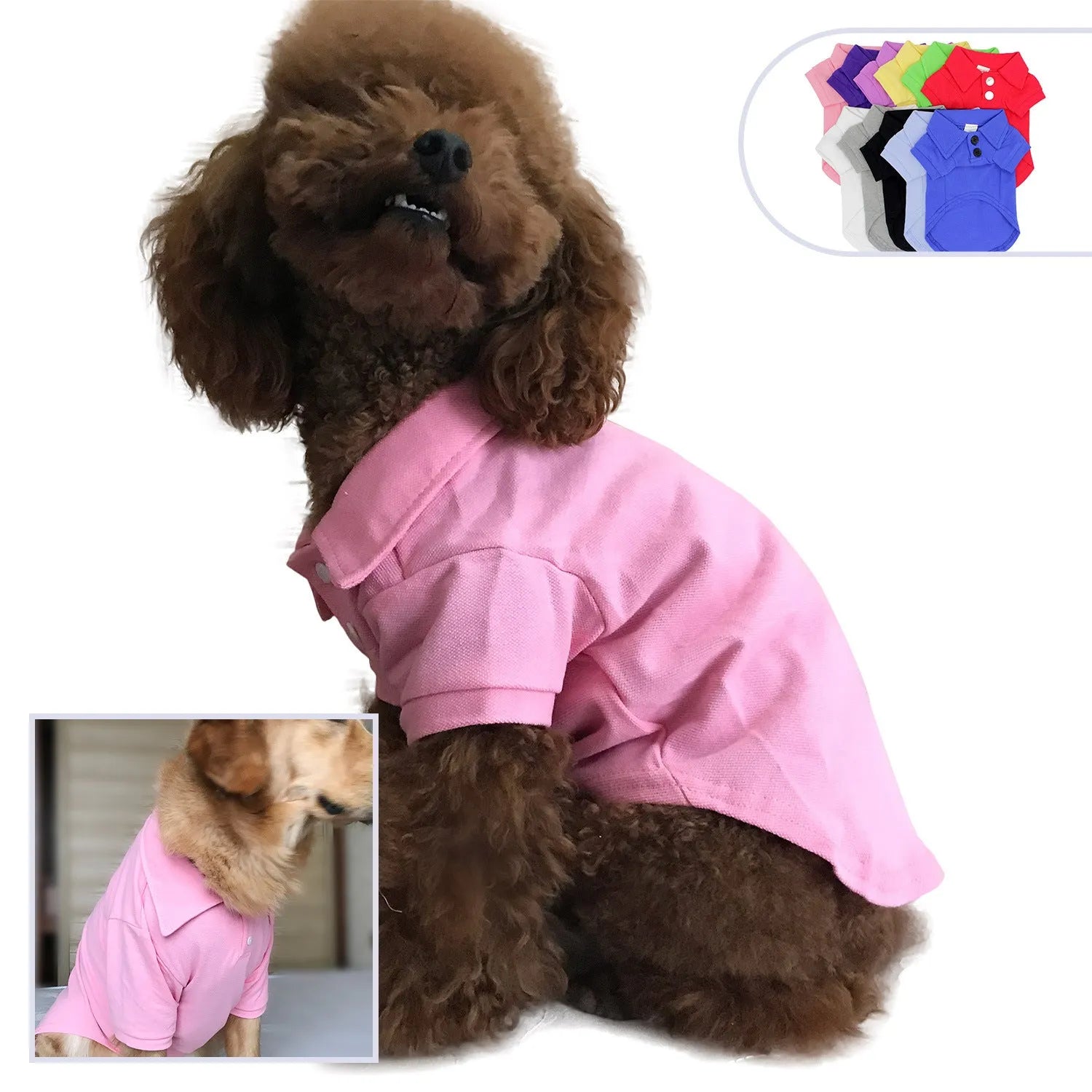 Cotton pet clothing polo shirt for dogs in black, grey, pink, white, yellow, sizes XS to XXL