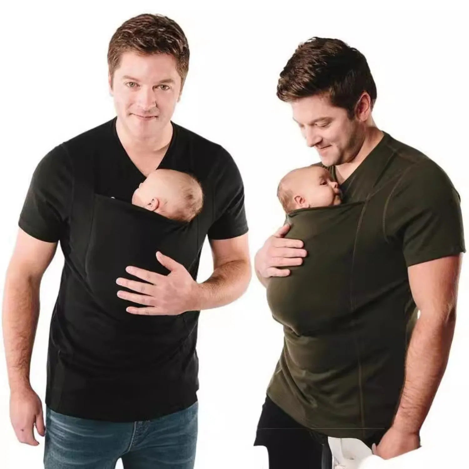 Loose fit green cotton casual top with round neck and short sleeves on a hanger.