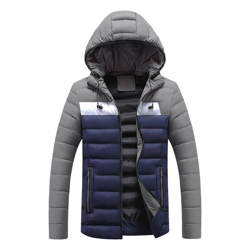 Men's winter work cotton coat with washed cotton filling in black, side view on model