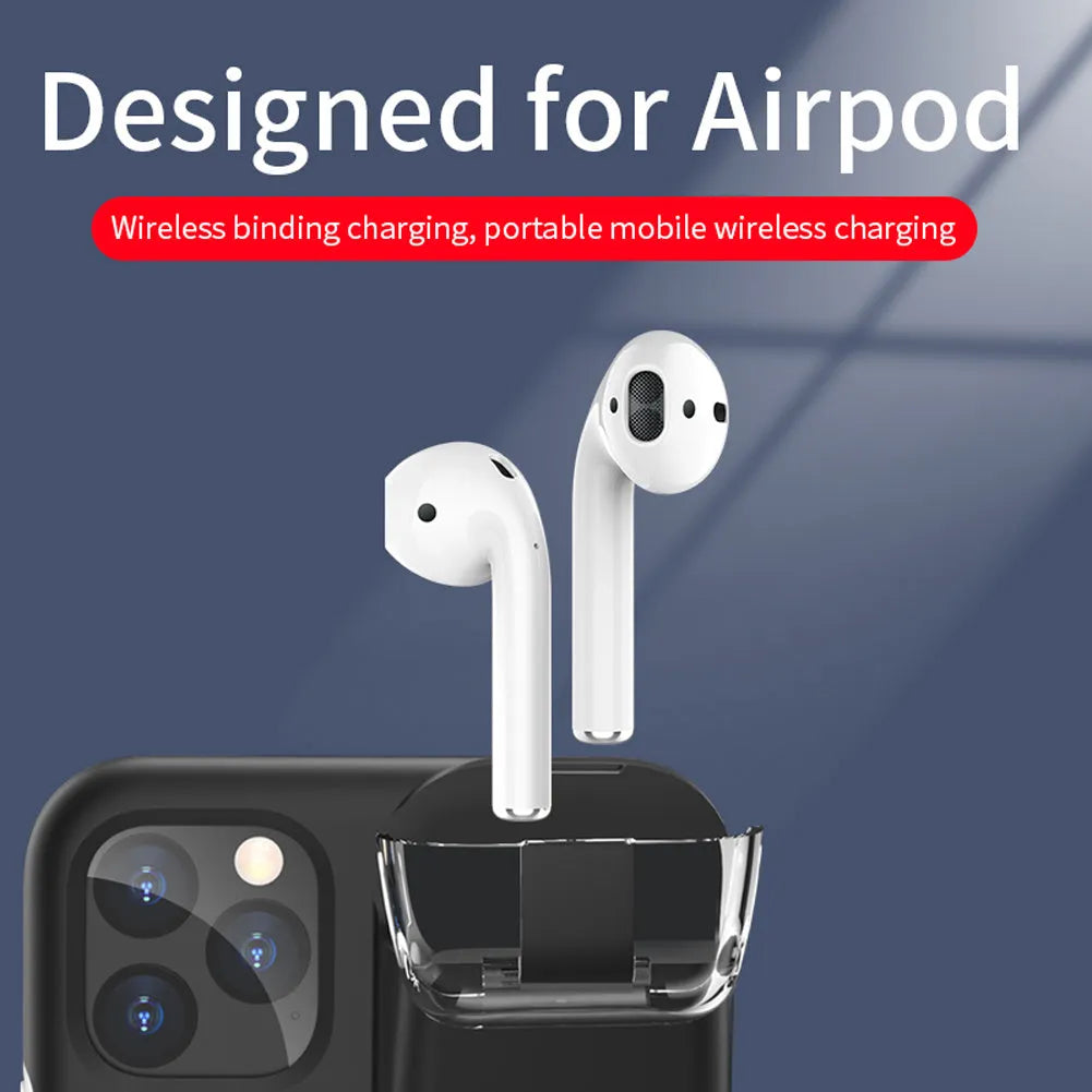 Black matte acrylic and silicone 2-in-1 case cover for AirPods charging case and compatible iPhone.