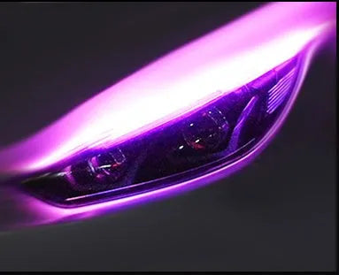 Flexible silicone car LED strip for daytime running lights and animated turn signals on a vehicle headlight.
