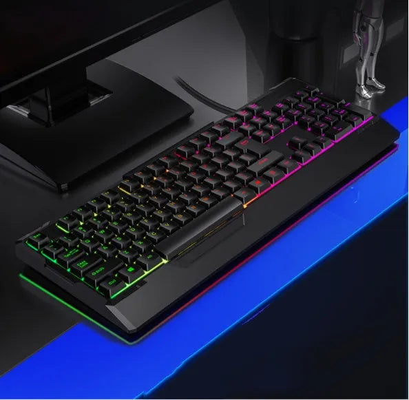 Two-piece keyboard and mouse set with backlit 104-key USB keyboard, 405x165x38mm, ABS, black mixed light