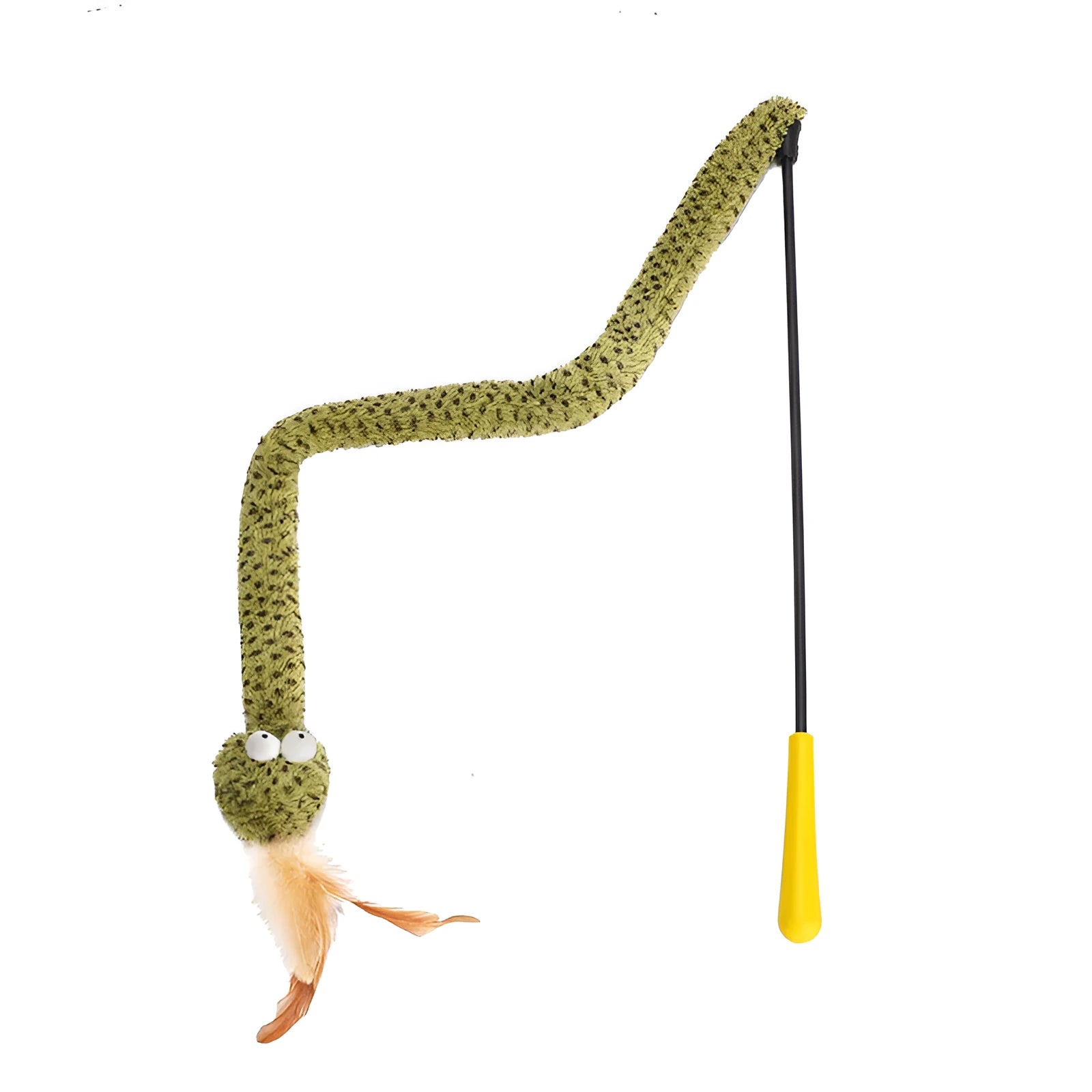 Green feather cat teasing stick on 140cm pole for interactive play