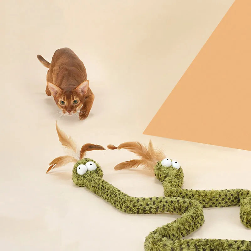 Green feather cat teasing stick on 140cm pole for interactive play