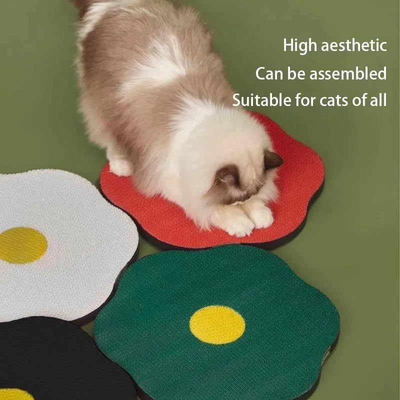 Grey wall mounted cat scratching board with corrugated surface measuring 40cm by 37.3cm