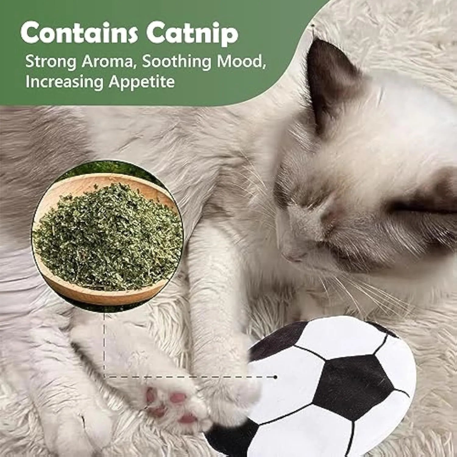 Plush cat flying disc toy with sports ball pattern, containing catnip and crinkle sound for indoor cats