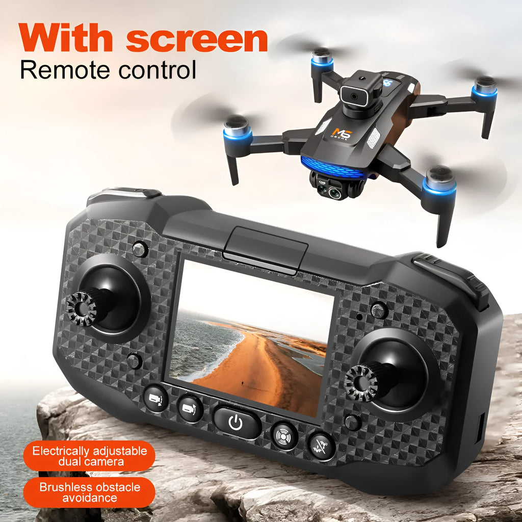Black UAV drone with 8K camera and obstacle avoidance on a white background