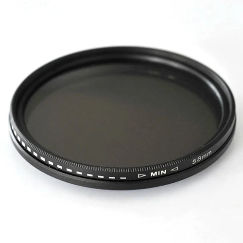 Adjustable camera ND filter with multiple thread diameters for light reduction and exposure control