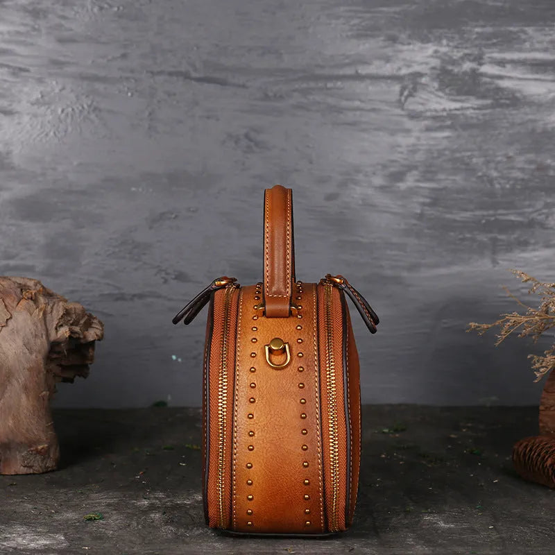 Vintage suede cowhide handbag with multi-functional interior compartments, 21cm length, in Bean Shahong colour