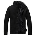 Men's cotton vinylon blend cardigan sweater with standing collar, black colour, thick long sleeves