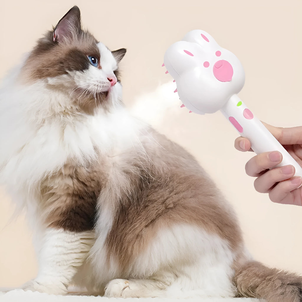 Rechargeable cat steam brush grooming tool with hot steam function and cartoon design