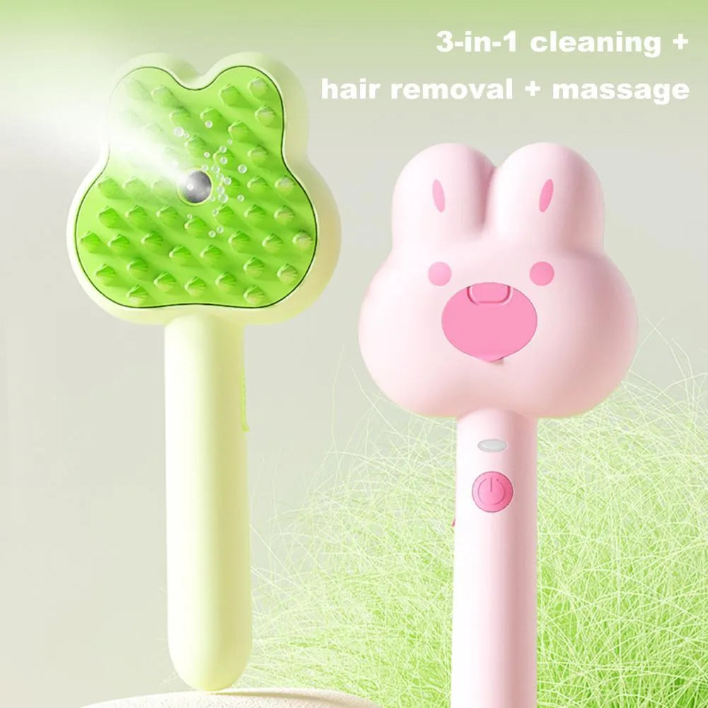 Rechargeable cat steam brush grooming tool with hot steam function and cartoon design