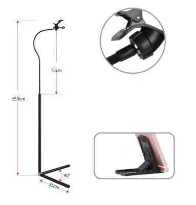 Black and white mobile phone bed brackets and floor stands for bedside viewing