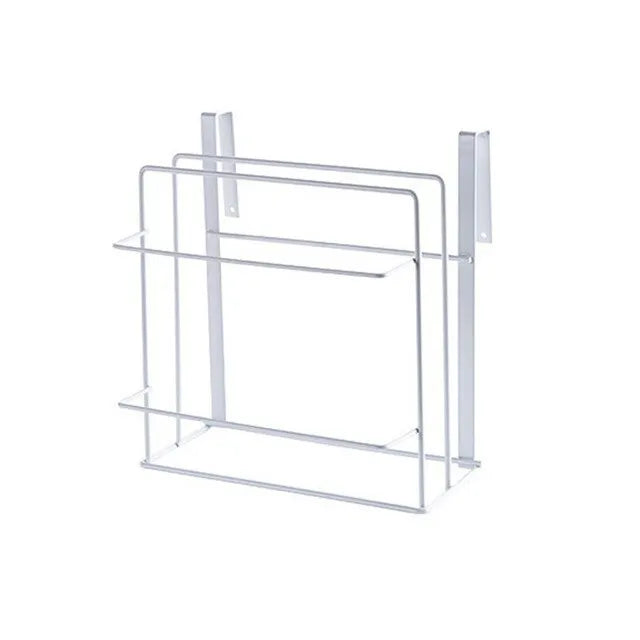 Double layer iron kitchen towel and chopping board rack hanging under a cabinet, black colour, nail-free installation