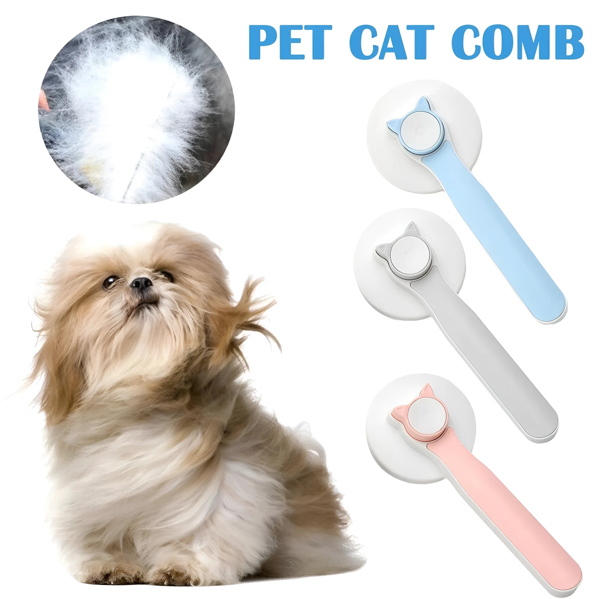 Self-cleaning pet grooming brush with stainless steel bristles and round massage beads for dogs and cats
