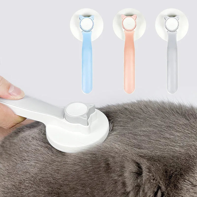 Self-cleaning pet grooming brush with stainless steel bristles and round massage beads for dogs and cats