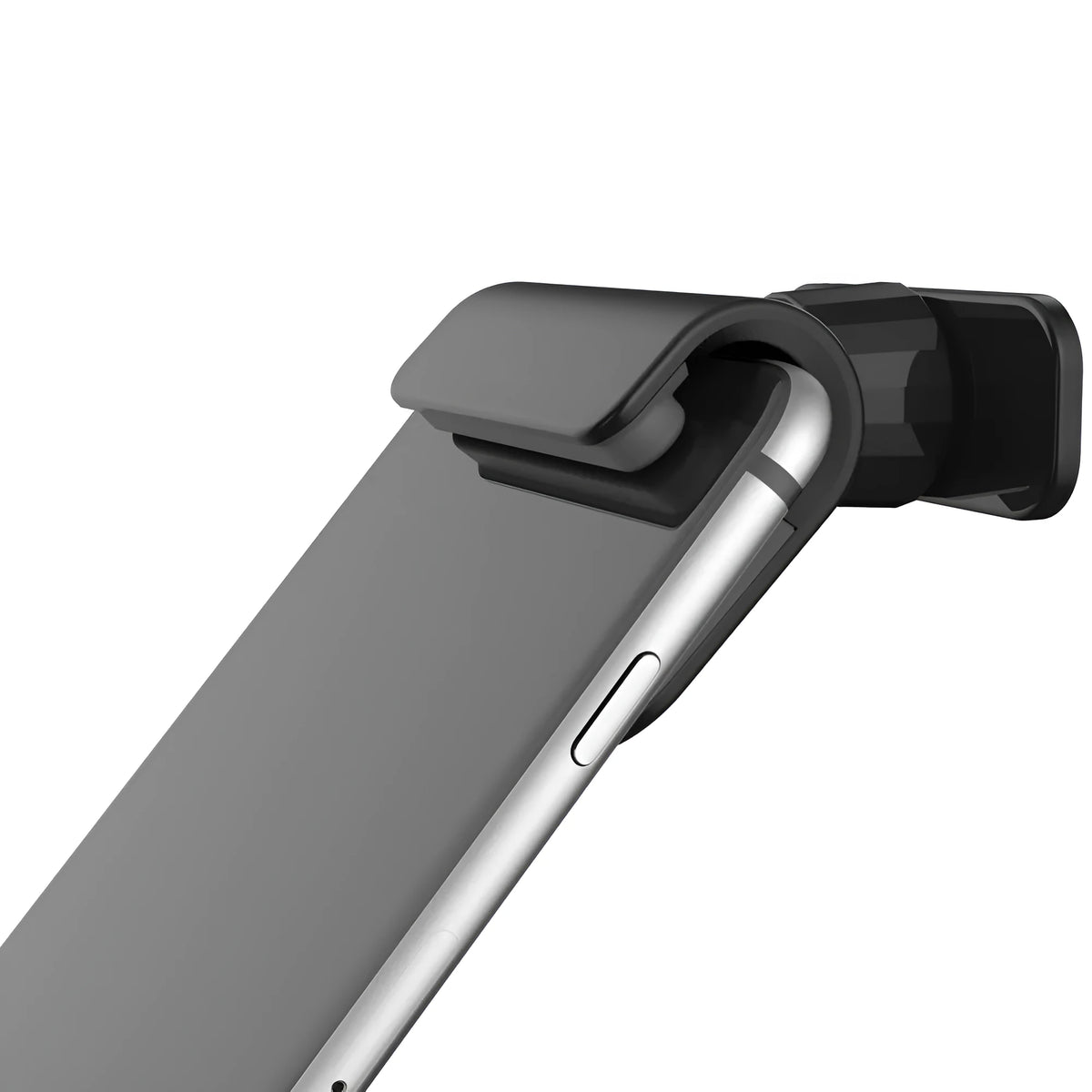 Universal gravity car phone holder with 360-degree rotation, black ABS plastic, mounted on dashboard with phone in portrait mode
