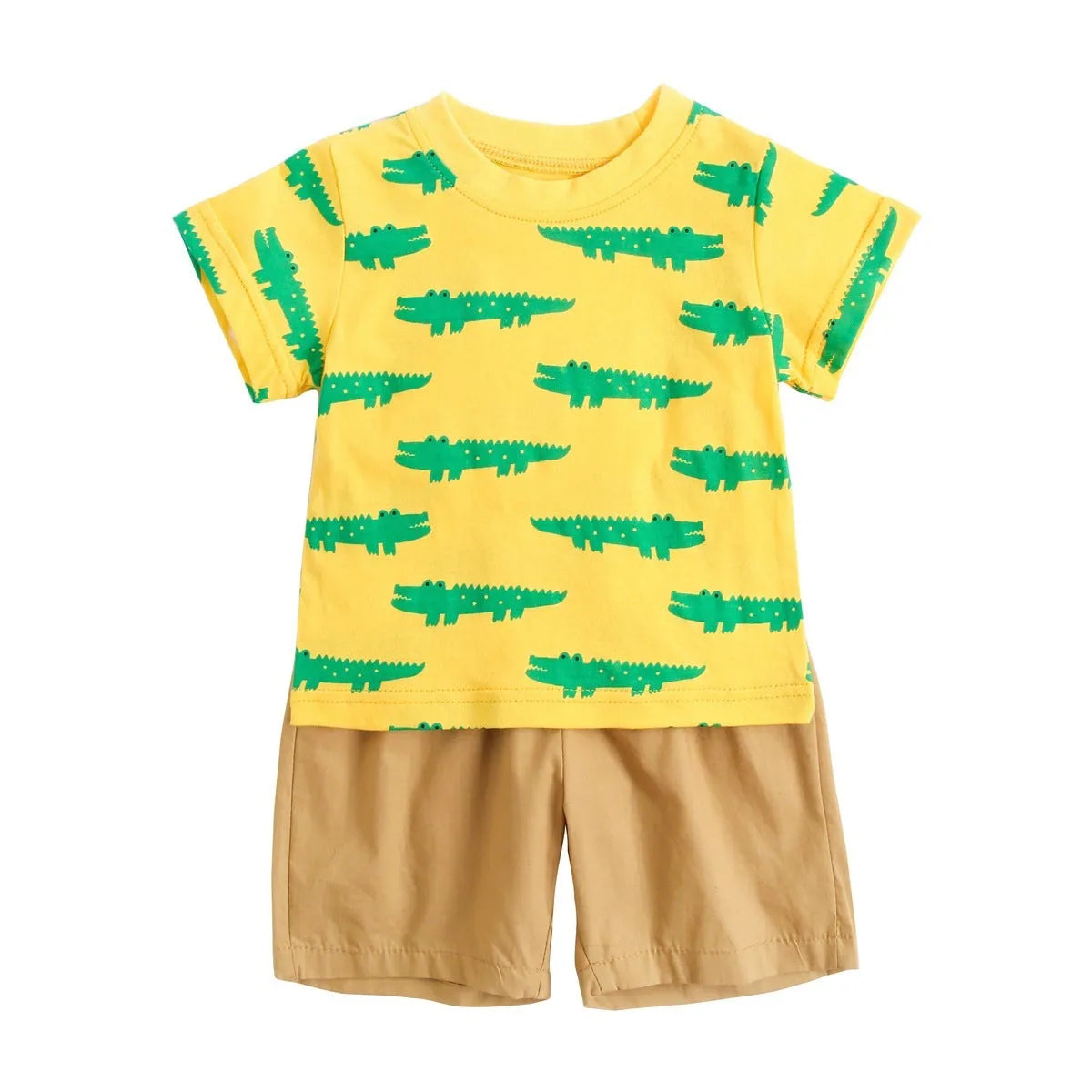 Boys cartoon animal print cotton summer suit with blue whale design, top and pants set