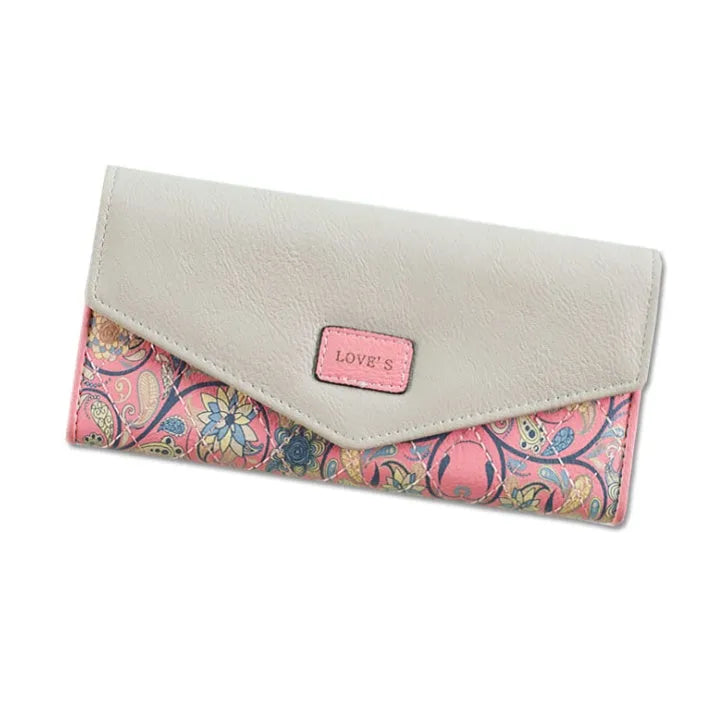 Three-fold PU leather wallet with buckle closure showing clip and colour options