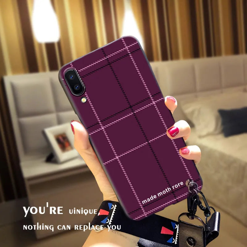Vivo X21 silicone mobile phone case with grid pattern and rear fingerprint cutout