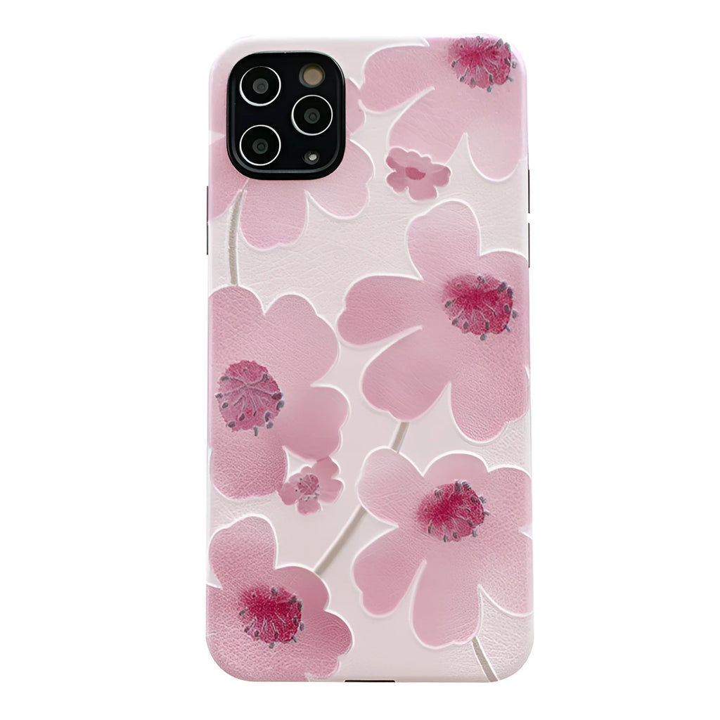 Pink flower phone case for iPhone with Japanese Korean design and soft rubber protective shell