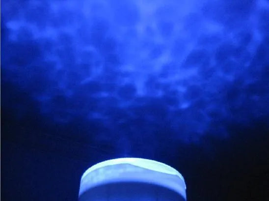 Blue ocean-themed projection lamp showing underwater light effects on a wall