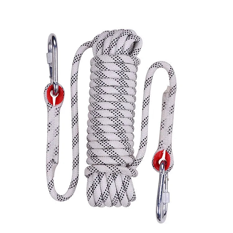 10m outdoor climbing rope with 10mm thickness in polyester sheath and silk core for safety use