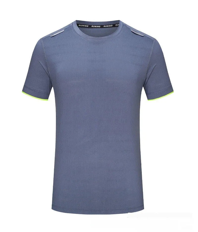 Man's loose fit ice silk t-shirt in solid colour on hanger, showing lightweight summer workwear fabric.