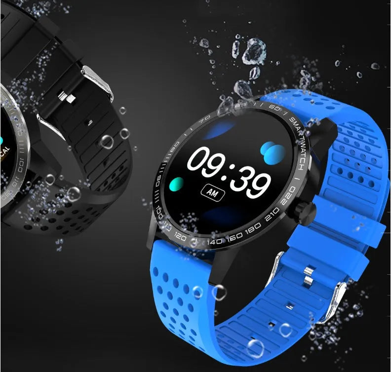 Black smart bracelet with 1.3-inch colour screen displaying heart rate and time