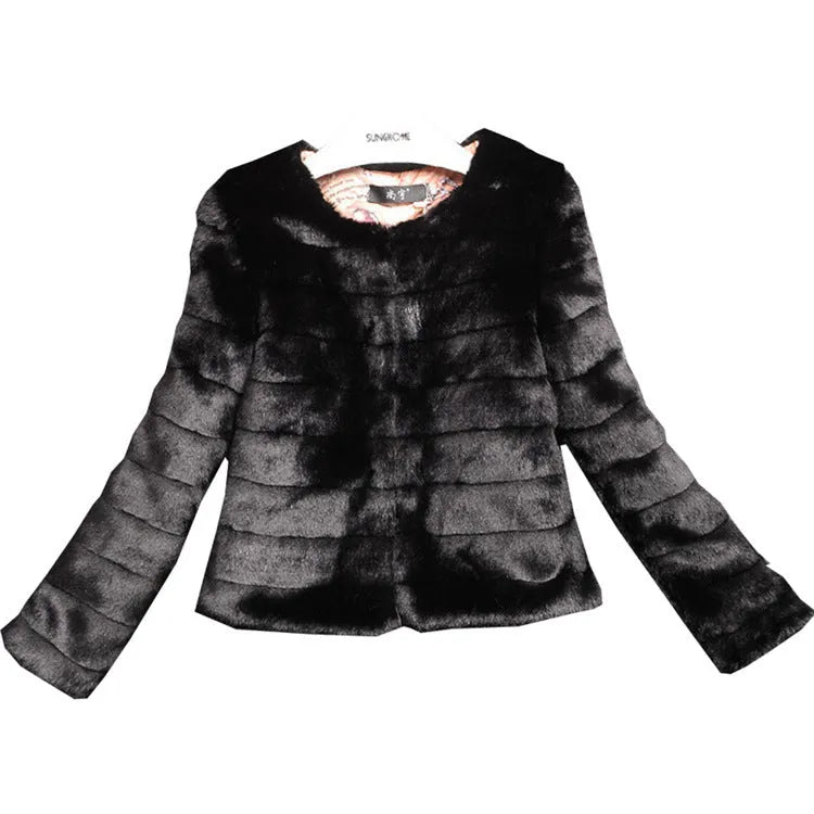 Woman wearing a short white faux fur top with regular sleeves, style suitable for street fashion.
