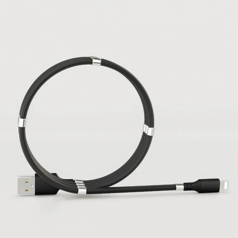 White and black magnetic charging cable with aluminium alloy joints measuring 1 metre for iPhone Android Type-C devices