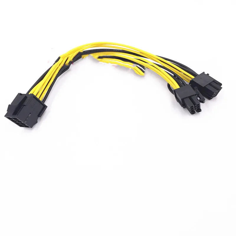 Black 8PIN female to dual 8PIN male graphics card power cable measuring 21cm with oxygen-free copper wire