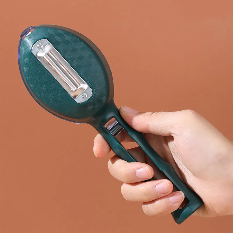 Yellow peeling knife with protective plastic storage lid for fruits and vegetables