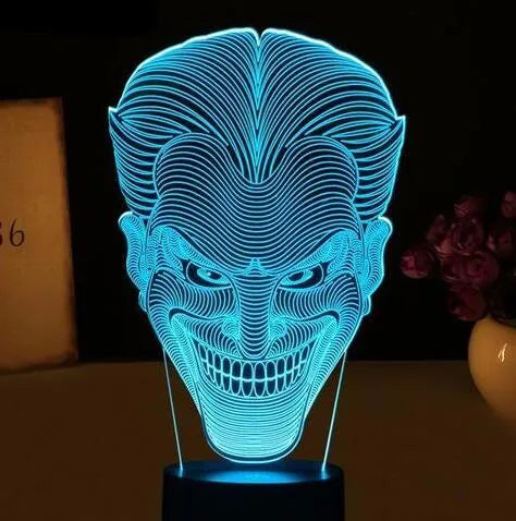 USB-powered 3D LED lamp showing seven colour options with touch control and compact desktop design