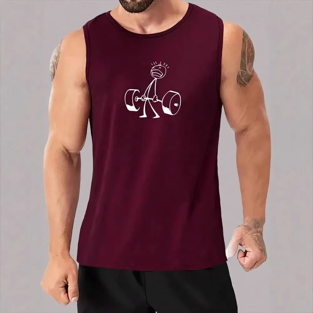 Men's sleeveless polyester vest top in dark heather grey with printed design, available in sizes S to XXXXL