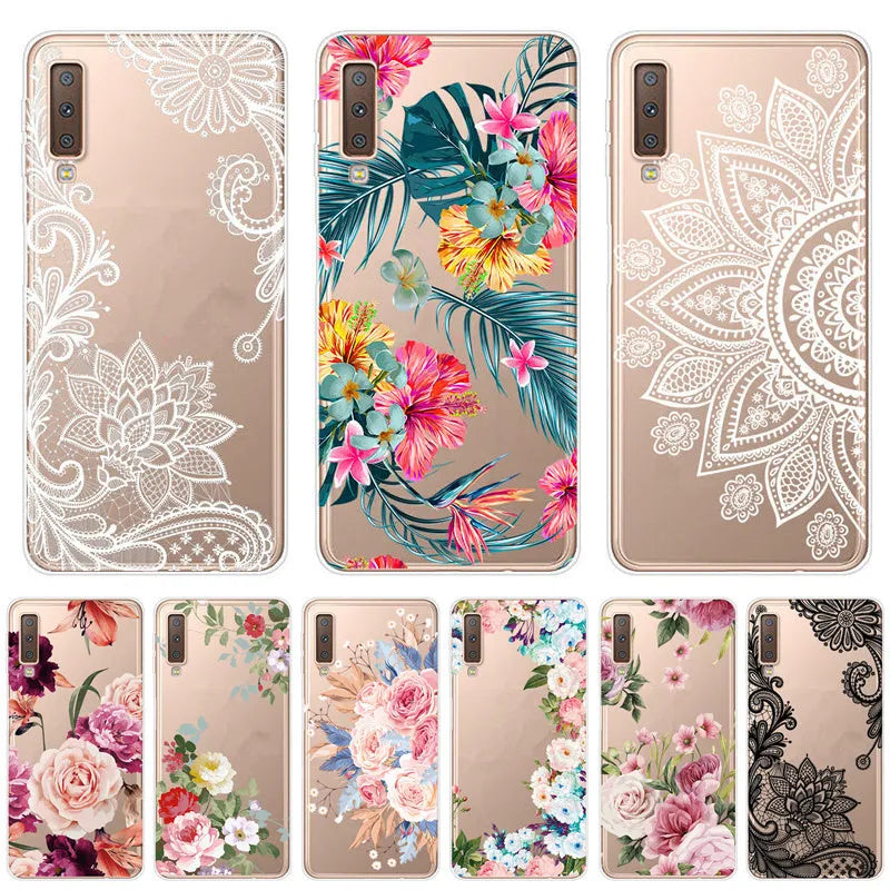 Soft silicone clear TPU phone case for A7 2018 with cartoon design in StyleA